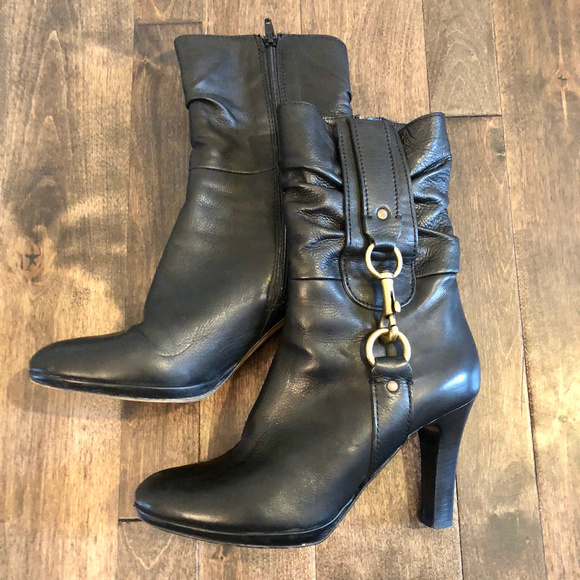 Coach Shoes - Coach Torree Black Leather High Heel Boots - 7.5B